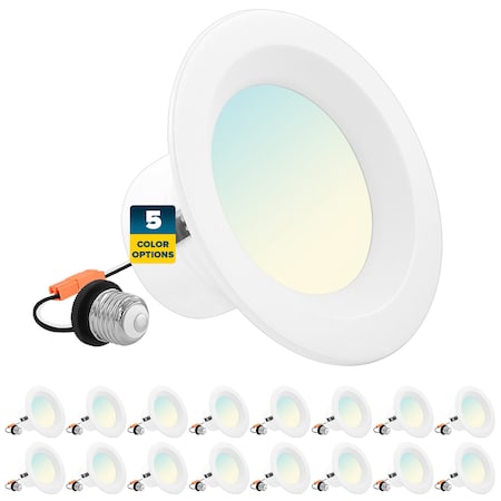 4 Inch LED Recessed Can Lights 5 CCT Selectable 2700K-5000K 10W 750LM CRI90 Dimmable 16-Pack